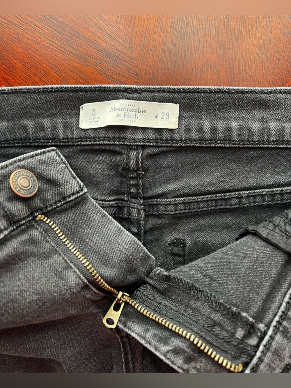 Abercrombie & Fitch Black Frayed Hem Denim Shorts, Size 8 - Picture 3 of 4